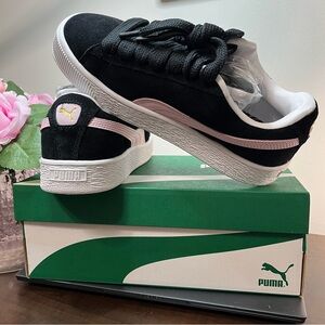NWOT Puma Suede XL Black Sneakers with Pink Highlights size 8
